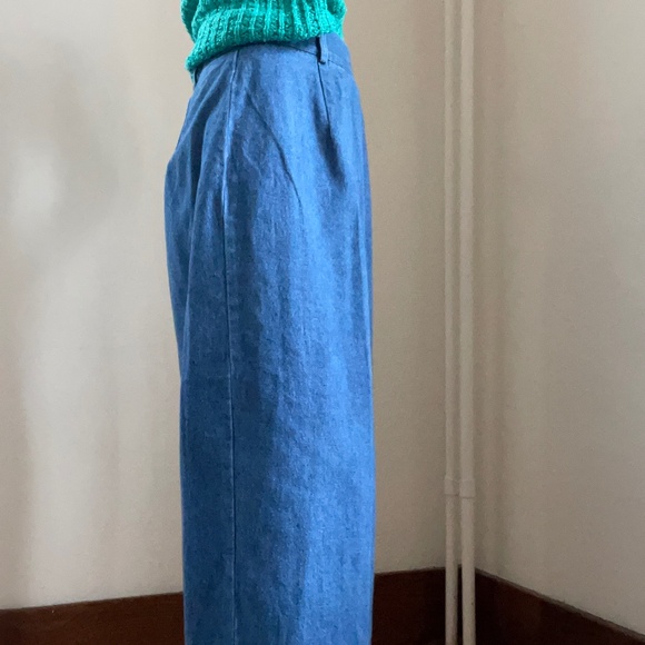Vintage High Waisted Long Denim Skirt with Side Button Band - Picture 4 of 14